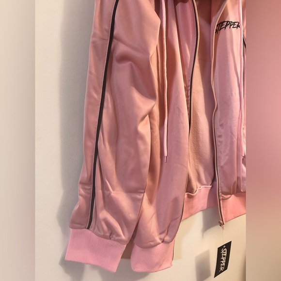 Stepper Full Zip Hooded Track Jacket Pink Brown “Foot On Neck” Size Large - Picture 3 of 10